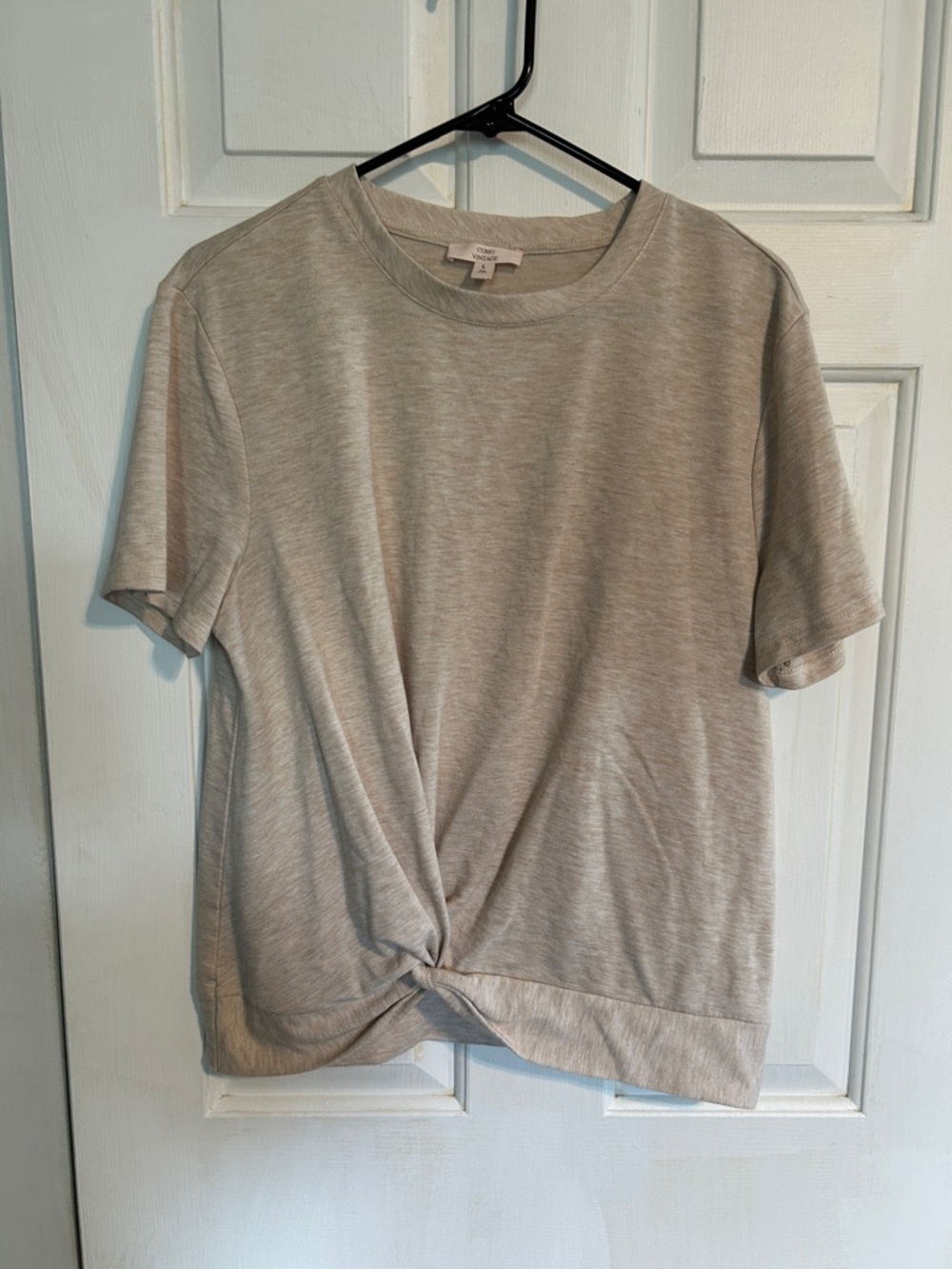 Como Vintage Neutral Twist Front Tee in Beige